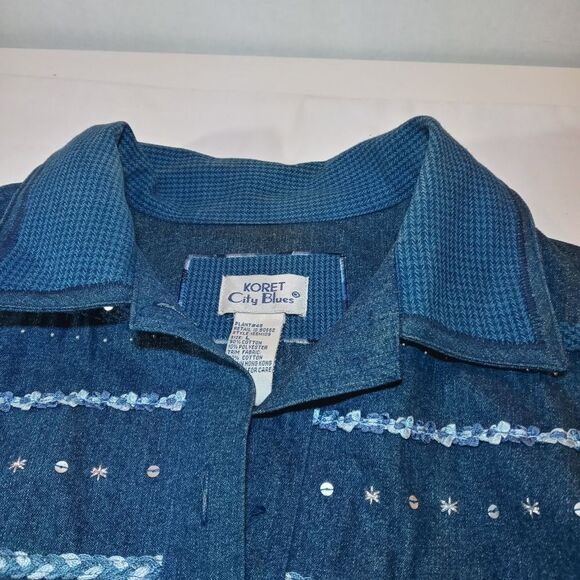 Vintage Y2K Embroidered Dark Wash Denim Jacket sz L - Picture 5 of 10